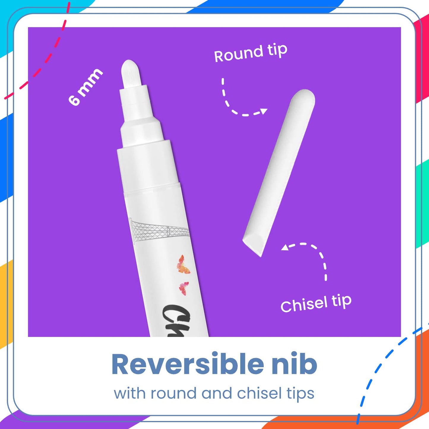 Chalkola White Chalk Markers for Blackboard, Chalkboard Sign, Window, Bistro, Car, Glass (5 Pack 6mm) - Liquid Chalkboard Markers Erasable - Paint Chalk Pens Washable Ink Reversible Tip