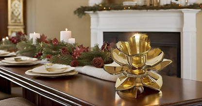 Lotus Shaped Brass Candlestick Holder for Kitchen Decor, Church Events, Wedding Reception Centerpieces or Christmas Decorations (4 x 1.6)
