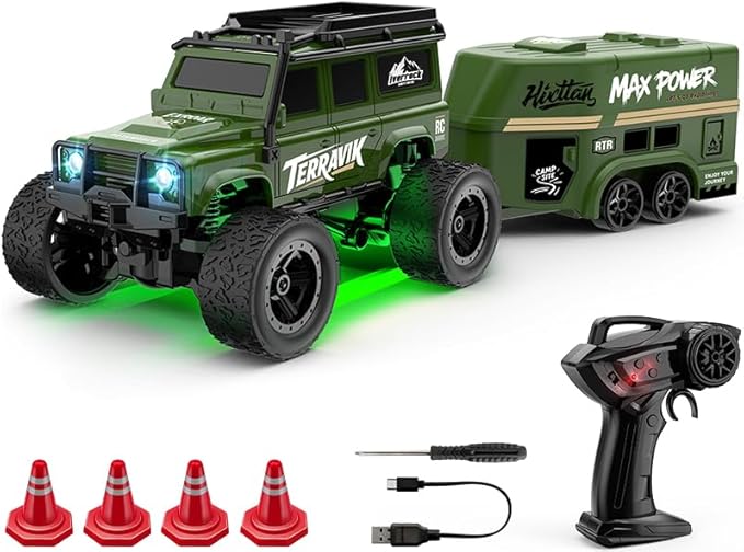 1:64 Scale Mini RC Crawler with Gyro Full Proportional RTR 2.4Ghz Remote Control Truck with RGB Lights (E89-Green)
