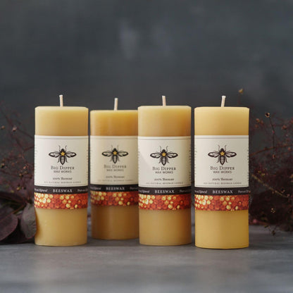 Big Dipper Wax Works 100% Pure Beeswax Pillar Candles (4 Pack) – 2" x 4.75" Handmade in USA, Long Burning Clean Soot-Free, Natural Honey Aroma, Eco-Friendly Cotton Wick, Home Décor & Meditation