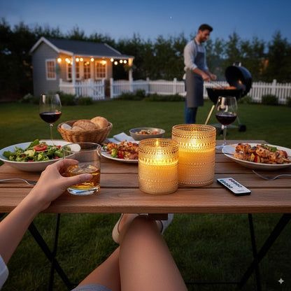 VENTA Beyond The Flame Mesmerizing Dotted Glass Candles | Set of 2 Ivory LED Pillars | Create a Magical, Worry-Free Glow with Remote & Timer | Perfect for Home, Holiday & Wedding Ambiance