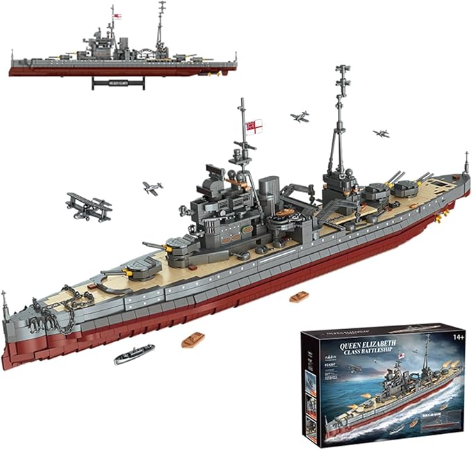 Queen Elizabeth Class Battleship Building Blocks Set MOC Military Warship Model Bricks Building Kit Compatible with Major Brands - 2277 Pieces