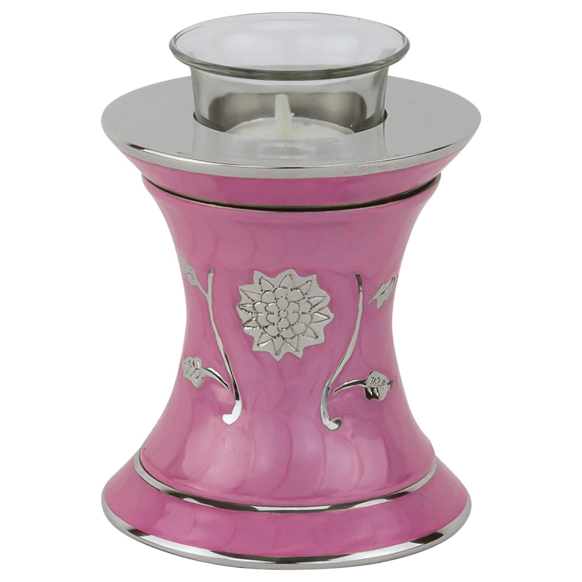 Grace Dark Pink Tealight Cremation Urn for Ashes, Brass Memorial Candle, Pink Urn, Extra Small Sized, 5.5 Inches High