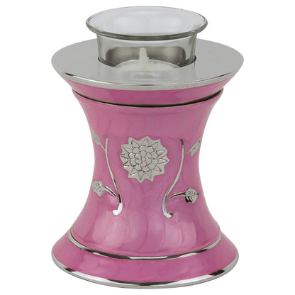 Grace Dark Pink Tealight Cremation Urn for Ashes, Brass Memorial Candle, Pink Urn, Extra Small Sized, 5.5 Inches High