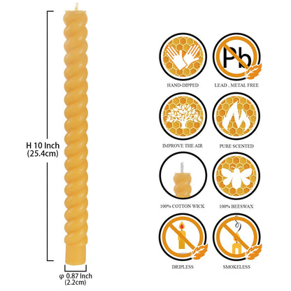 DEYBBY Natural Beeswax Spiral Candles, Dripless and Smokless 10 inch Pure Beeswax Candles Set of 12, Long Lasting Burning Candles for Anniversary Date Dinner Decor