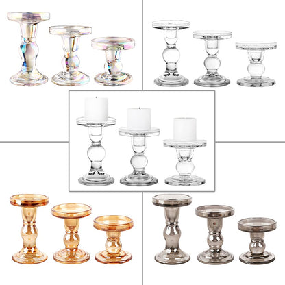 BTGLLAS 3-Piece Set of Glass Candlestick, Crystal Candlestick Holder Holder and Conical Candle, Christmas Candle Holder Decoration, Family Living Room Wedding Candle Holder (7 Colour)