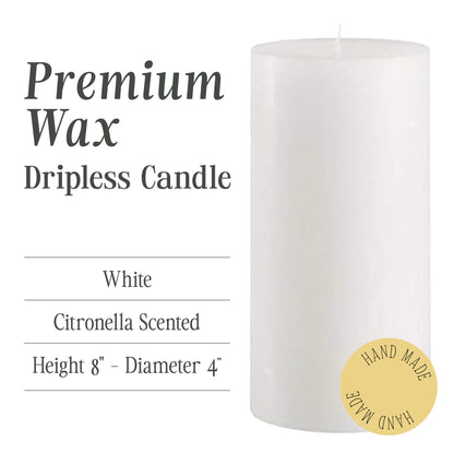 Mister Candle Citronella Candle, Ideal for Indoor & Outdoor Use, 4x8 Tall Pillar Candle, Hand Poured, Premium Wax & Dripless, Made in USA, 150 Hour Burn Time