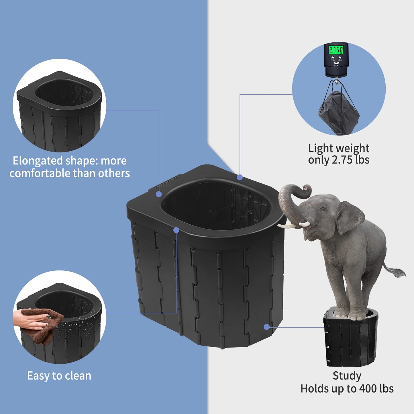 Portable Toilet for Camping, Potty Adults, Porta Travel Commode Bucket Car, Travel, Outdoor, Hiking, Backpack, Trips, Tent, Boat, Beach, Traffic Jam, Home
