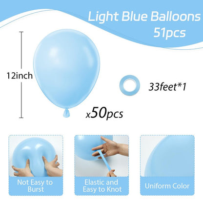 Awenztech Light Blue Balloons 12 inch, Pastel Blue Latex Balloon 50pcs Party Balloons for Graduation Baby Shower Gender Reveal Wedding Birthday Party Decorations