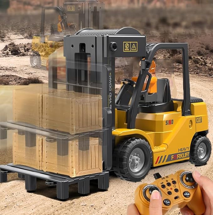 RC Forklift 2 in 1 Transform Lift Fork &amp Hook Kids Forklift Toy with Light &amp Sound &amp Spray 11 Channel Remote Control Forklift Construction Vehicles Toy Gift for Kids 6+