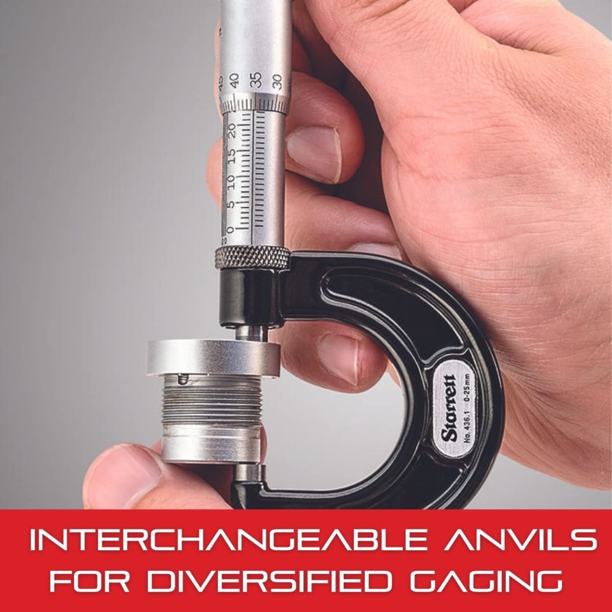 Starrett Interchangeable Anvil Micrometer Set with One-Piece Spindle, Ring-Type Knurled Lock Nut and Satin Chrome Finish - 16-20" Range, 001" Graduation - 224.1ERLZ