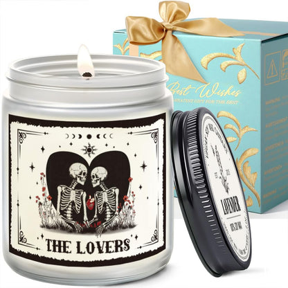 Spooky Candle The Lover Valentine Gifts for Men Women, Valentines Skeleton Gifts for Women & Men, Tarot Skull Candle, Gothic Couple Scented Lavender Candles 9OZ