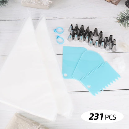 200 Pcs Piping Bags and 24 Tips Set, 12 Inch Disposable Piping Bags Pastry Bag, 231 Pcs Frosting Piping Kit with Tips, Scrapers, Couplers for Decorating Cakes, Cookies‌