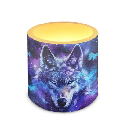 NETILGEN Flameless Candles with Remote Control Timer LED Pillar Candles Set of 4 Battery Operated Candles for Home Living Room Decor Blue Galaxy Wolf Print