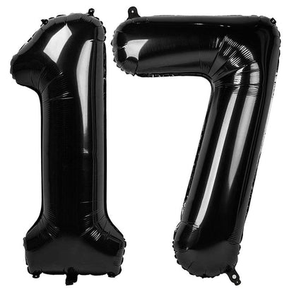Black Number 17 Balloon 40 inch, 17 Number Balloons, 17th Black Birthday Decorations, 17 Year Old Girls Boys Party Supplies
