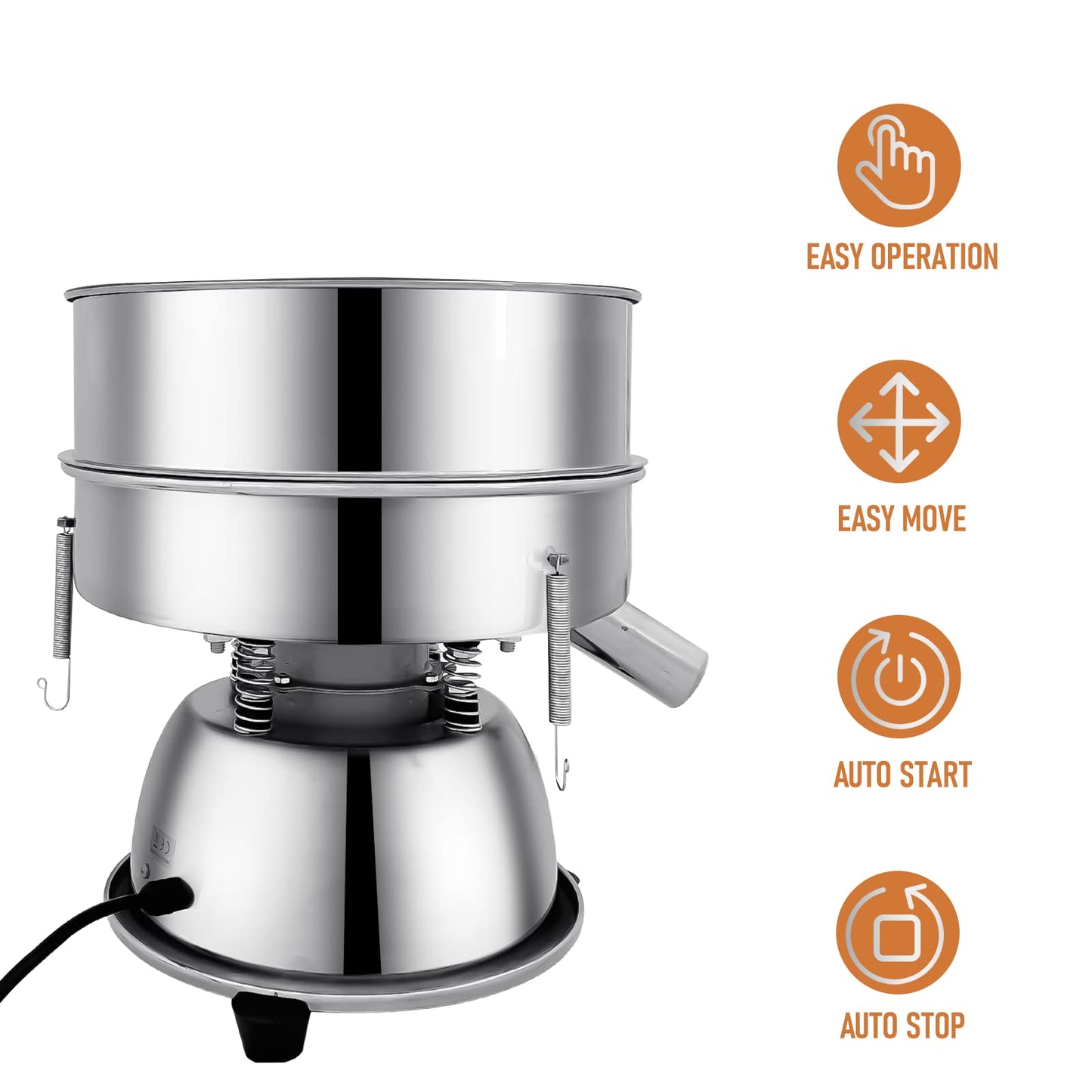 Automatic Sieve Shaker Machine, 110V Stainless Steel Vibrating Sifter with 10 & 60 Mesh Screens for Flour & Powders