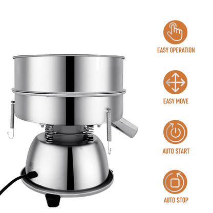 Automatic Sieve Shaker Machine, 110V Stainless Steel Vibrating Sifter with 10 & 60 Mesh Screens for Flour & Powders