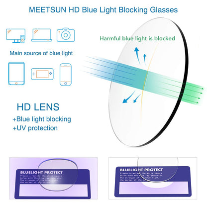 MEETSUN Blue Light Blocking Glasses, Anti Eye Strain Headache (Sleep Better),Computer Reading Glasses UV400 Transparent Lens (Black+Leopard+Tortoise, 53)