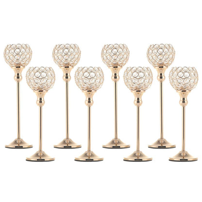 Pack of 8pcs Candle Holders for Pillar Candles,Gold Candle Holders Bulk Wedding Centerpieces Metal Crystal Candlestick Holders Stand for Table Party Church Decor