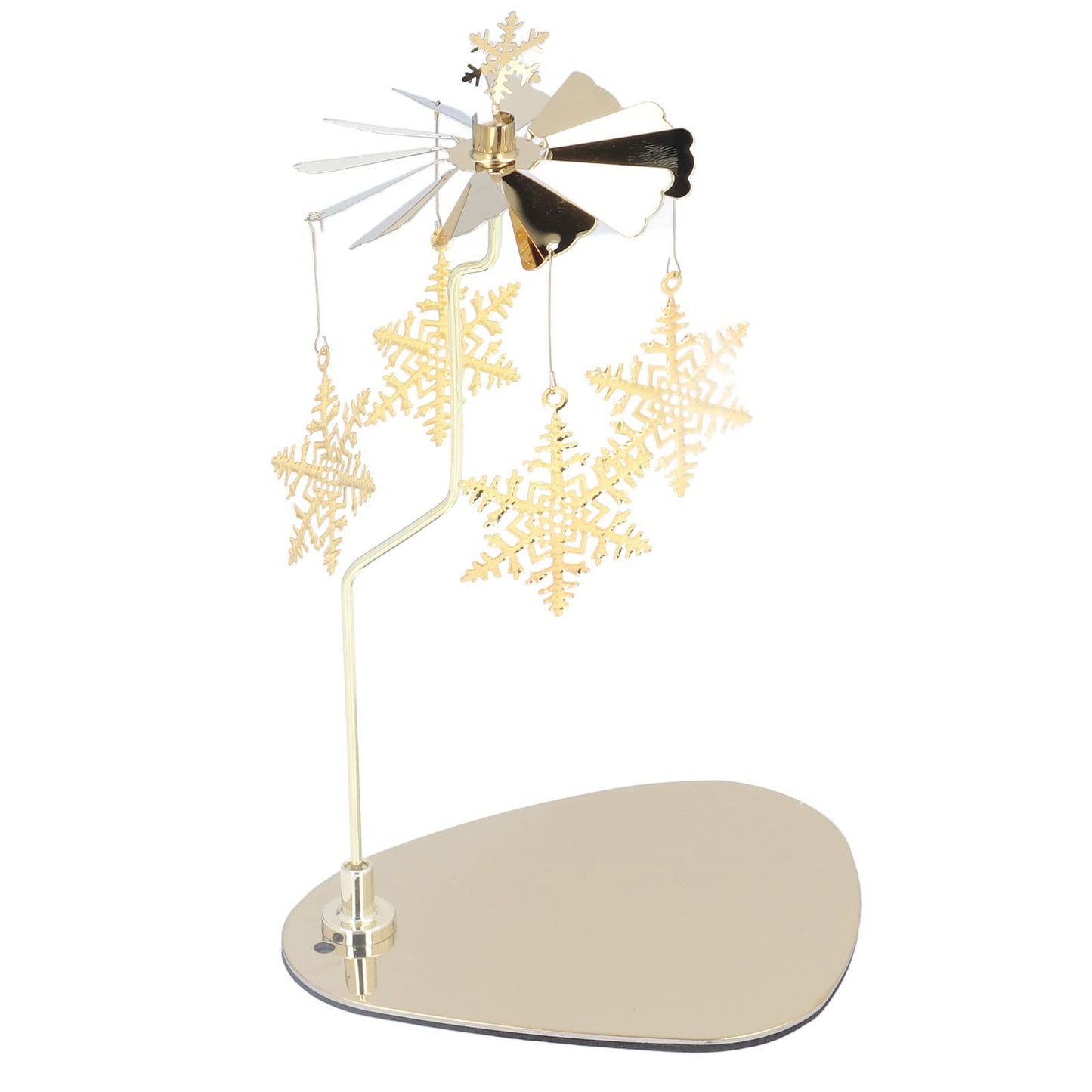 Rotating Candle Holder, Romantic Heat Activated Spinner Decor for Home Wedding Stainless Steel Gold Snowflake 18cm with Round Tray No Candle Cup