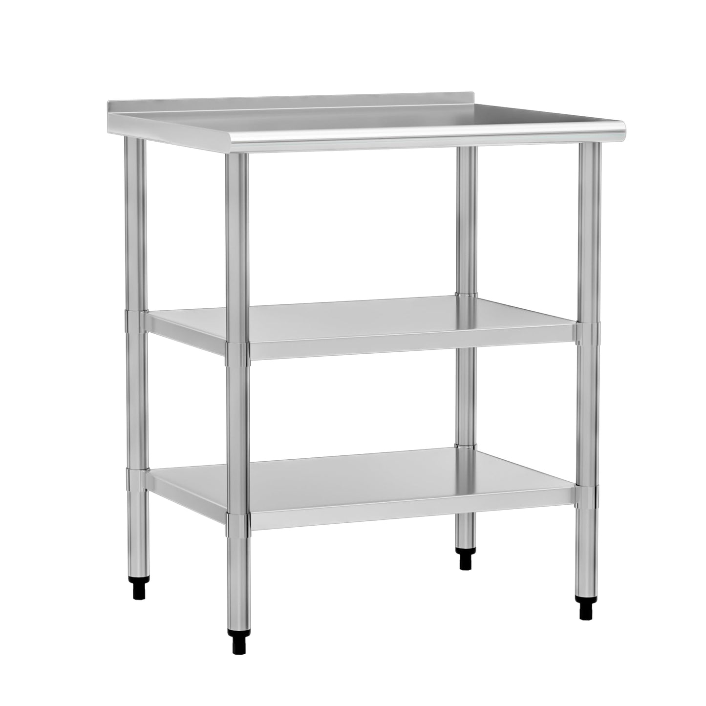 Chingoo Stainless Steel Work Table 24x30 Inch with 2 Adjustable Undershelves & Backsplash, Heavy-Duty Prep Table for Commercial Kitchen, Restaurant, Garage, Outdoor
