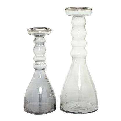 The Novogratz Glass Handmade Bubble Pillar Candle Holder, Set of 2 11", 14"H, Gray