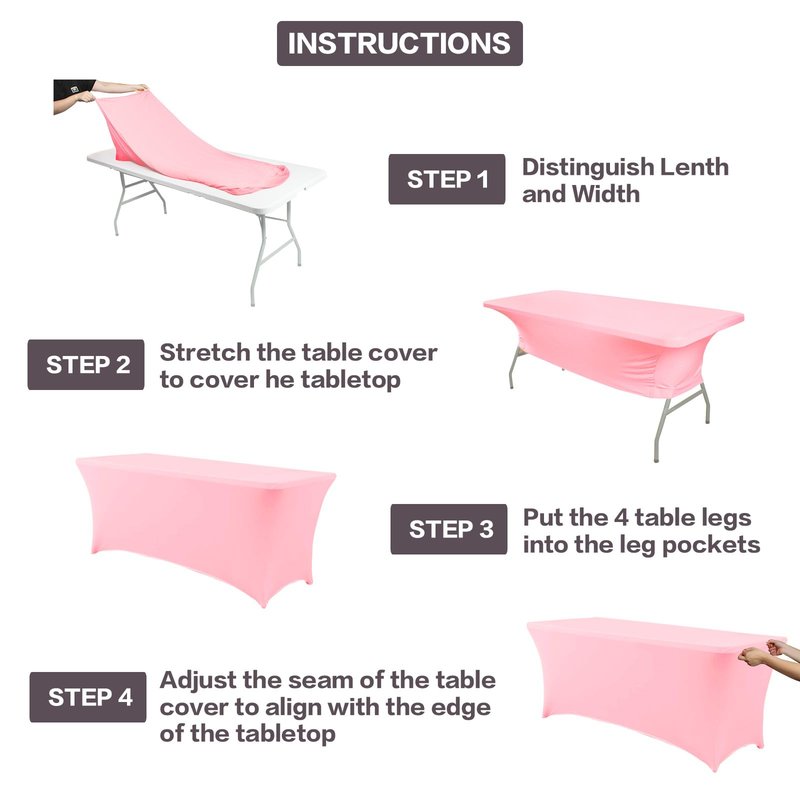 IVAPUPU 2 Pack 4FT Table Cloth for Rectangular Fitted Events Stretch Pink Table Covers Washable Table Cover Spandex Tablecloth Table Protector for Party, Wedding, Cocktail, Banquet, Festival