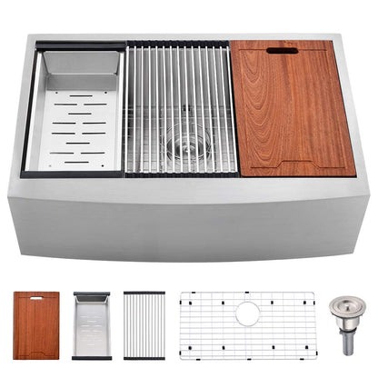 30 Inch Stainless Steel Farmhouse Sink Workstation-Bokaiya 30x20 Apron Front Farm Sink Stainless Steel Workstation 16 Gauge Single Bowl Farmhouse Kitchen Sinks with Cutting Board