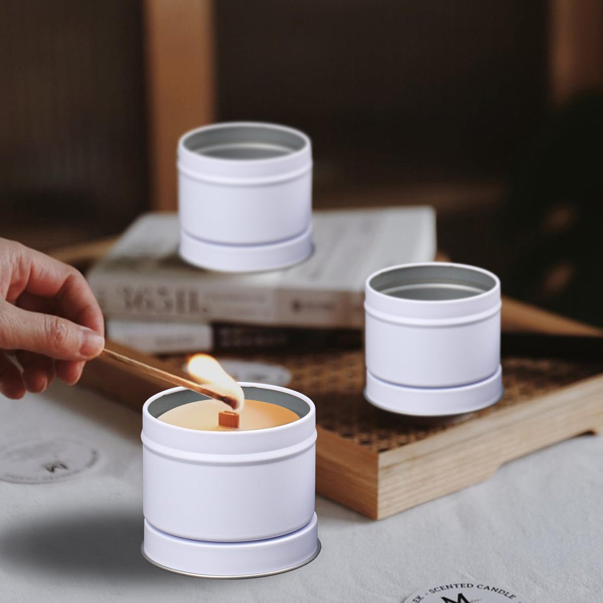 IHDYPPEW 48 Piece 4 oz White Candle Tins with Lids, Candle Tin Cans, Empty Candle Jars for Making Candles, Party Favors, Spices, Jewelry, Cosmetics