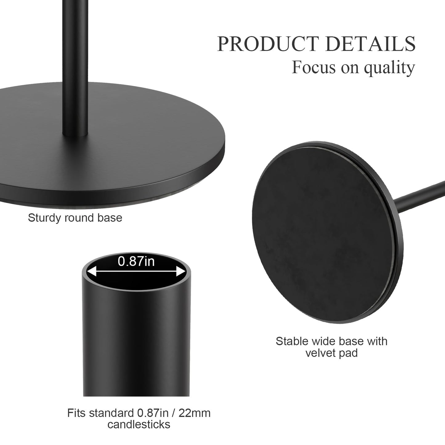 FSyueyun 3 Pcs Black Candle Holders, Elegant Taper Candle Holders, Metal Candlestick Holders for Festive Table Decor, Mantel Centerpiece, Modern Candle Stand for Wedding, Housewarming Gift