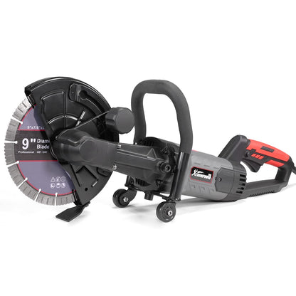 XtrempowerUS 9" Concrete Saw Circular Saw 1800W Electric Cut Off Saw Disc Cutter, Power Cutter Guide Roller (Include 9" Blade), Red/Black