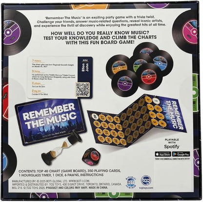 REMEMBER THE MUSIC - Music Trivia Party Board Game with 350 Artist &amp Song Cards Spotify QR Audio Clues for Adults &amp Family 2-6 Players