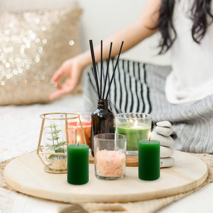 4 Packs 2x3 Inch Green Pillar Candles Small 24 Hours Unscented Dripless Cylinder Colored Candles for St. Patrick's Day Easter Home Dinner Table Wedding Party