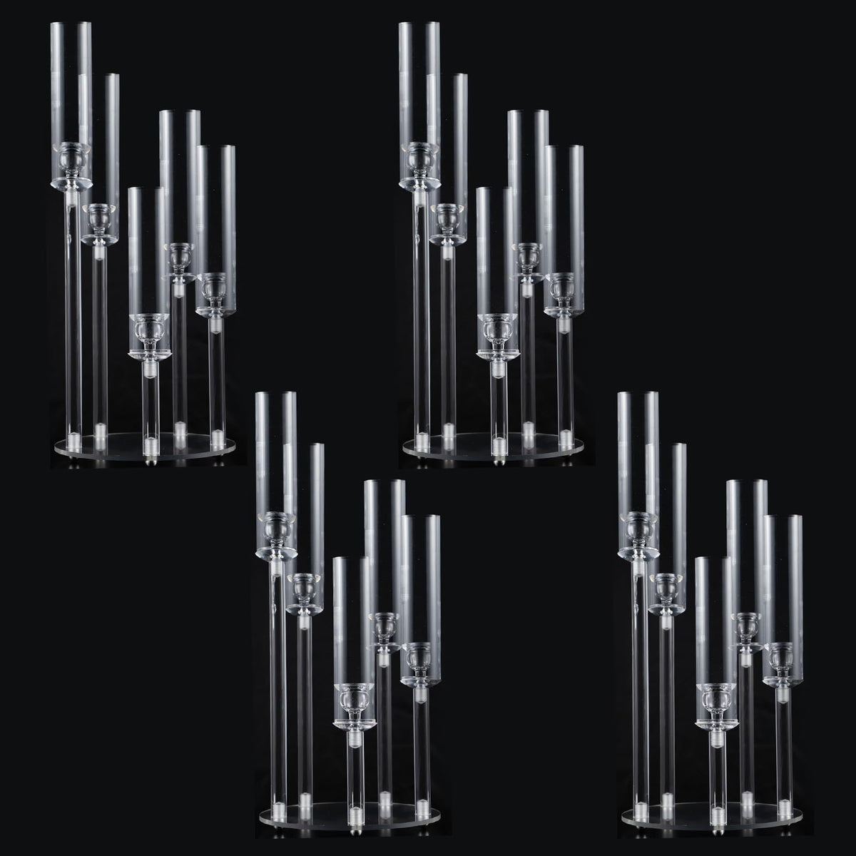 4PCS 5 Arm Acrylic Candelabra for Table Wedding Centerpiece,Crystal Clear Candle Stick Holders Candelabra Centerpiece Stands with Removable Lampshade for Party Easter Baby Shower Fit 0.8 LED Candle
