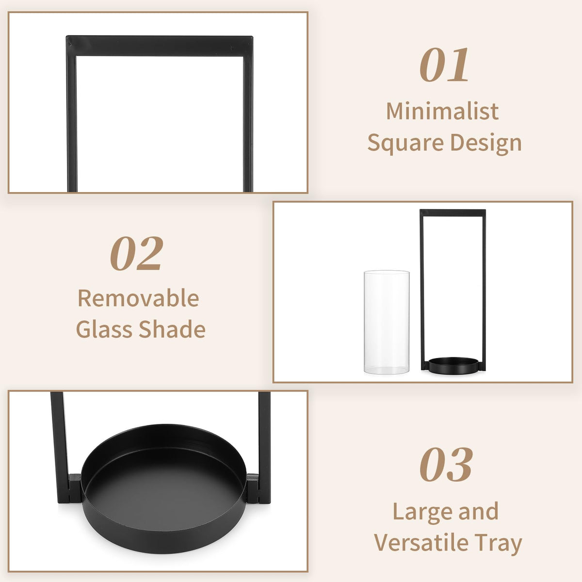 Sziqiqi Hurricane Candle Holder for Pillar: Black Modern Candle Holders for Table Centerpiece - Geometric Candle Stand Set of 2 with Glass for Living Room Fireplace Christmas Decor