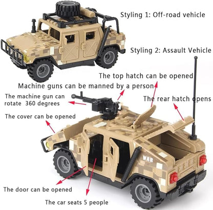 Military Vehicles Building Blocks Sets Compatible with Lego Military Off-Road Vehicle Set Army Model Kit STEM Toys for Boys Kids and Teens Ages 8-14 (Khaki)