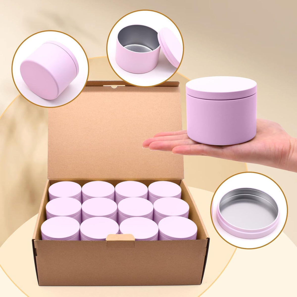 YJHSS 24-Pack 4oz Candle Tins with Lids, Metal Candle Jars for Candle Making, Empty Containers Vessels Bulk for Small Business & Beginners DIY Storage -Pink