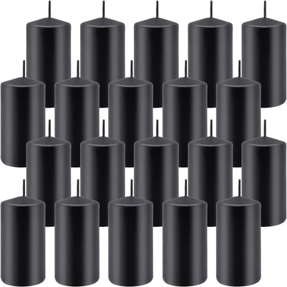 YOROXRG 2"x4" High Black Pillar Candles, Set of 20 Unscented. Bulk Buy. Ideal for Halloween, Wedding, Emergency Lanterns, Household, Wedding and Home Décor Candlesticks