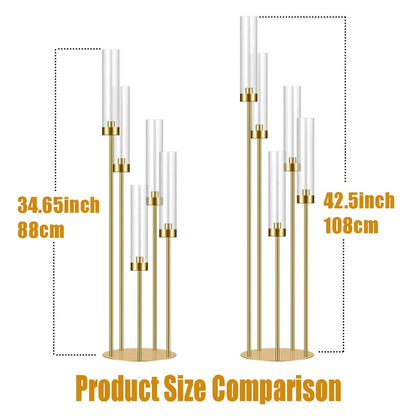 35in 6 Set Gold Candelabra Candle Centerpieces for Tables Candlesticks Holder Wedding Centerpieces Table Decorations Fit 0.9" LED Candle
