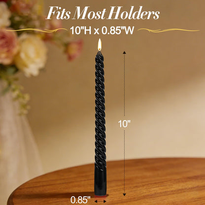 Tobeape Black Spiral Taper Candles 10 Inch - 4 Pack Gothic Twisted Tapered Candle Sticks - Dripless Unscented Smokeless - Long Burning Decorative Candlesticks for Dinner Party Halloween Home Decor
