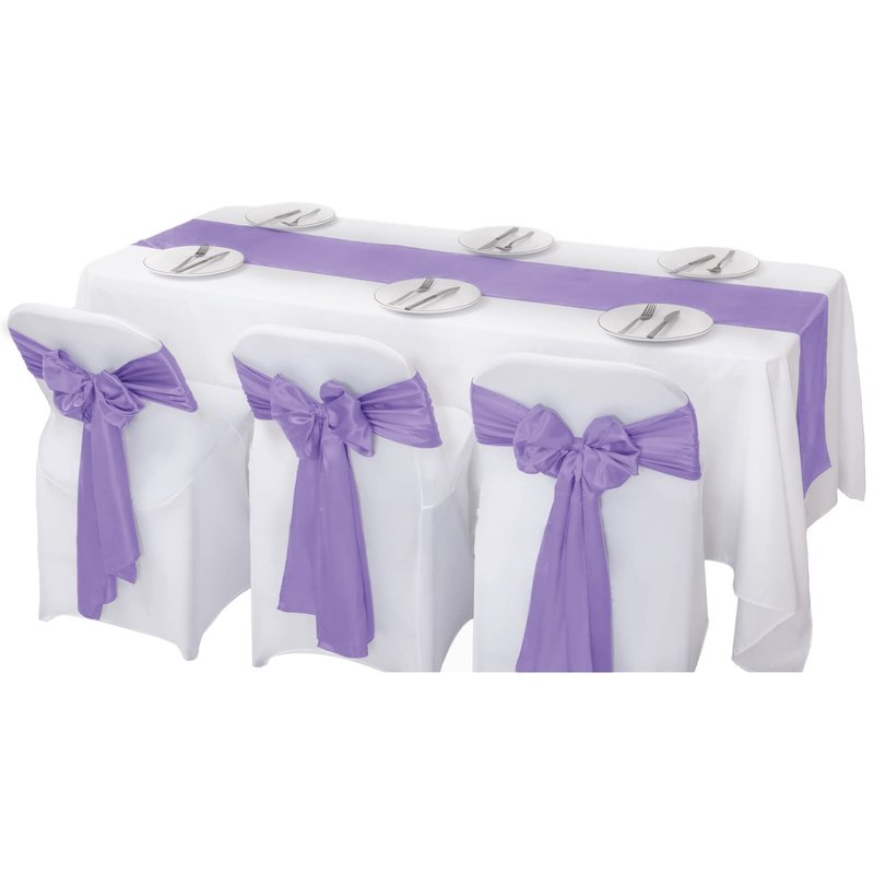 flohar 12Pack Table Runner 12 x 108 Inches Satin Silk Table Runner for Wedding, Birthday Party, Banquets, Graduations Decoration, fit Rectange and Round Table-Lavender