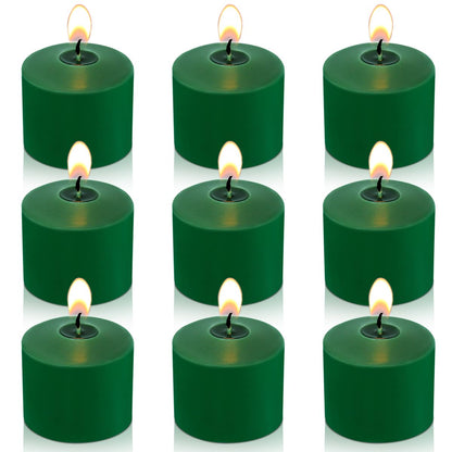 8 Hour Green Votive Candles for Weddings Party Spring and Emergency, Set of 9 Unscented Bulk Candles for Restaurants and Home Decoration
