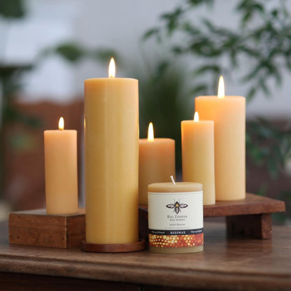 Big Dipper Wax Works 100% Pure Beeswax Pillar Candle, Extra Large 3" x 9", 110 Hour Burn, Handcrafted Honey Aroma, Clean Soot-Free, Eco-Friendly Cotton Wick for Home Décor, Weddings & Meditation