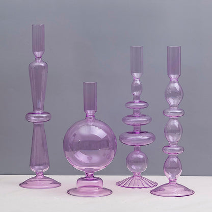 Amanman Candle Stick Candle Holder, Glass Candle Holders for Table Centerpiece, Modern Style Purple Candle Holder Mixed 4pcs