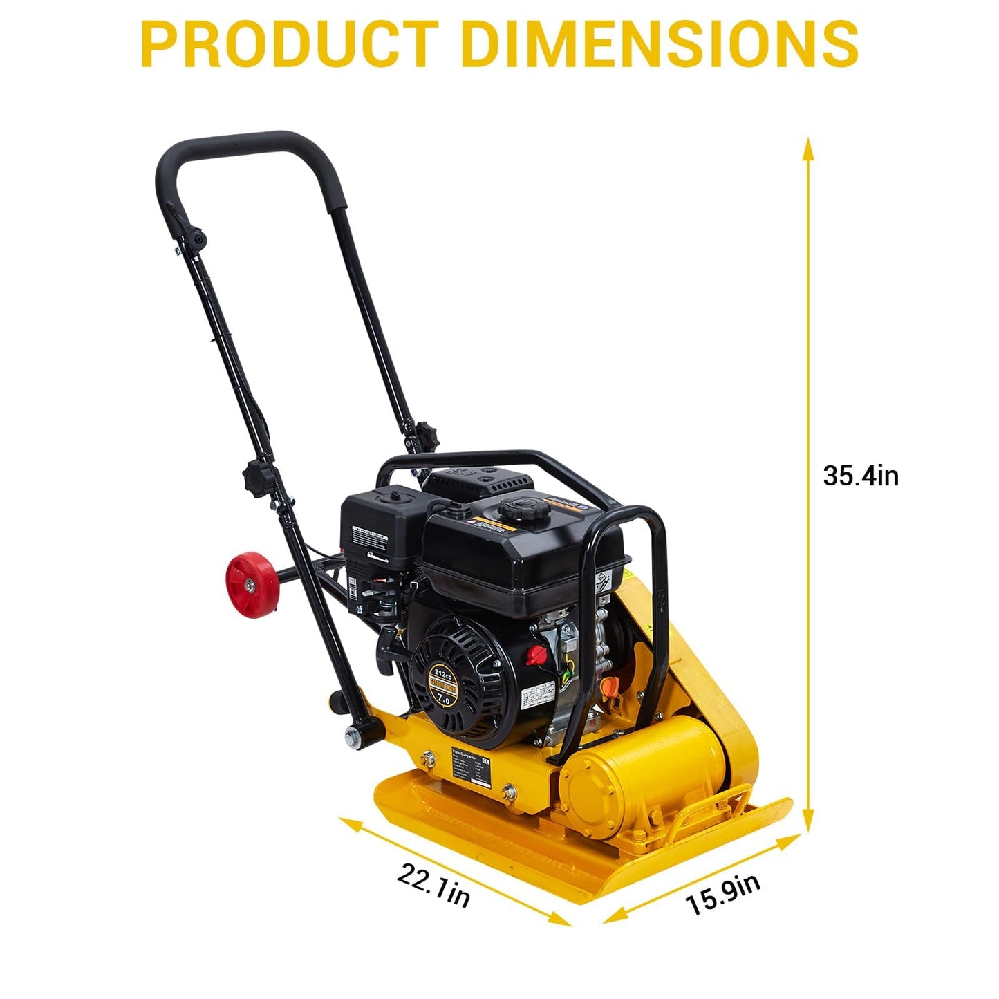 22.1X15.9" Plate Compactor, 7HP 212CC Engine, 5600 VPM, 4200Lbs Force Vibratory Compaction for Landscaping, Professional Ground Compactors for Soil Gravel Asphalt Compaction