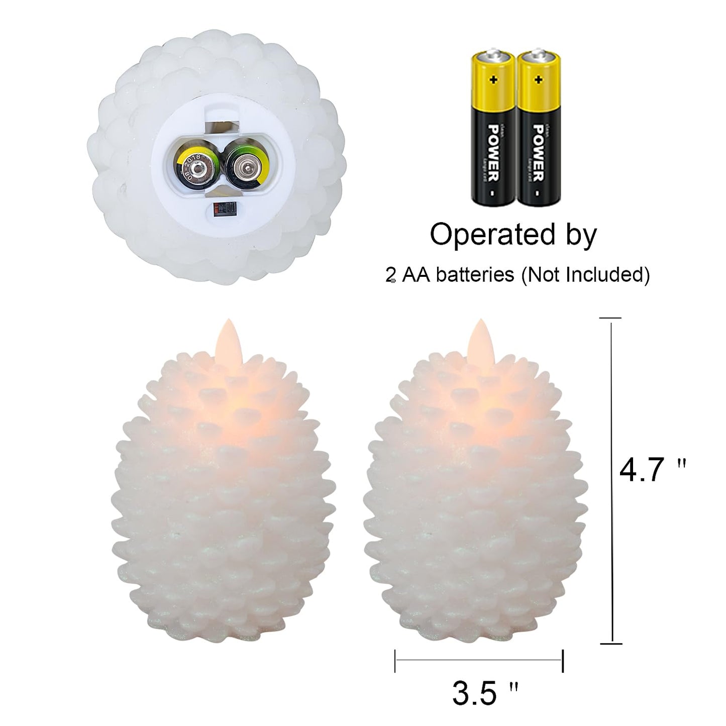 Wondise Pine Cone Flameless Flickering Candles with Remote and Timer, Set of 2 Battery Operated LED Candles Real Wax Christmas Home Decoration Candle(3.5 x 4.7 Inches, White)