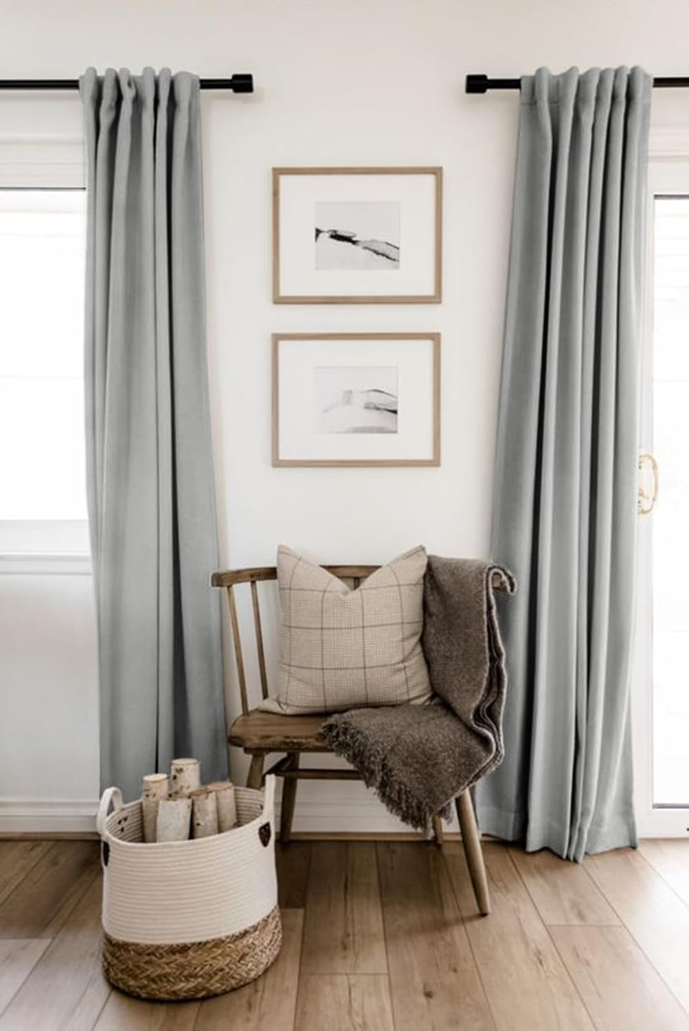 Skiennix 100% Blackout Linen Curtains - Thermal Insulated Drapes, 50" W x 90" L, Ash Grey, 2 Panels Set