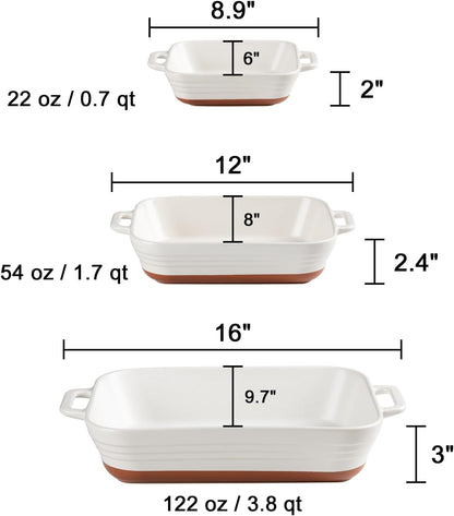 Sweejar Casserole Dishes - Ceramic 9x13 Baking Pans Set for Cooking & Baking | White Porcelain Lasagna Pan with Handles