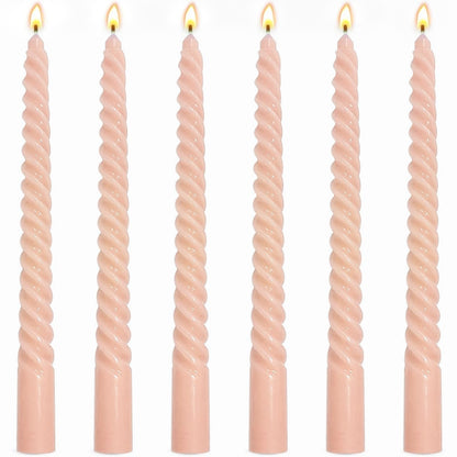 6 Pack 10 Inch Peach Spiral Taper Candles for Holiday Home Decoration, Unscented Dripless Twisted Candlesticks for Dinner Party Wedding Valentine's Day Baby Shower and Easter