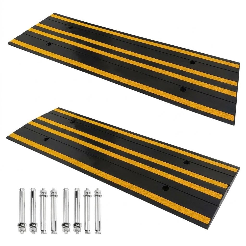 COZONY Heavy Duty Rubber Curb Ramp 48" – 2.6" Rise, 33,000 lbs Capacity, Low Profile Threshold Ramp – Drainage Channel, Mounting Holes, Reflective Strips, Grid Bottom – 2 Pack – Color: 2 Pack